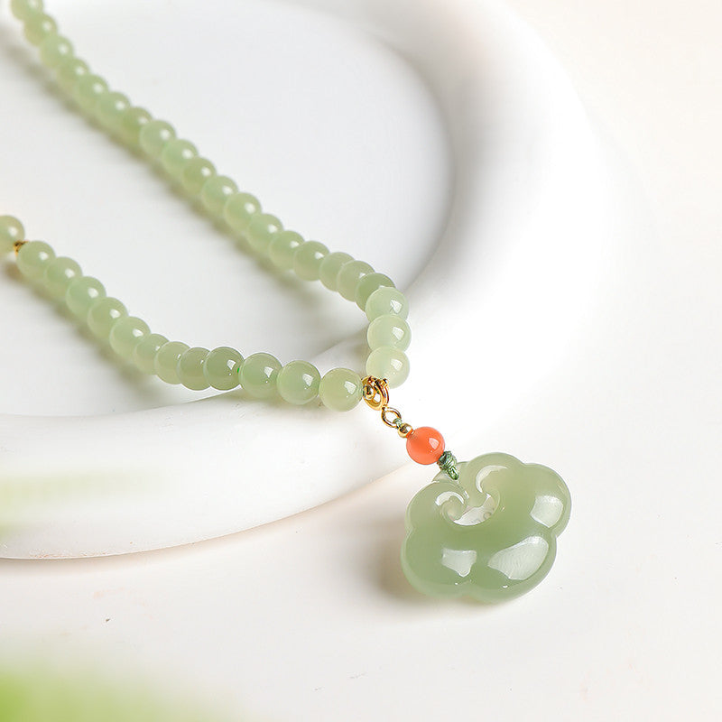 Hetian Pale Cyan Clear Water Ruyi Lock Necklace
