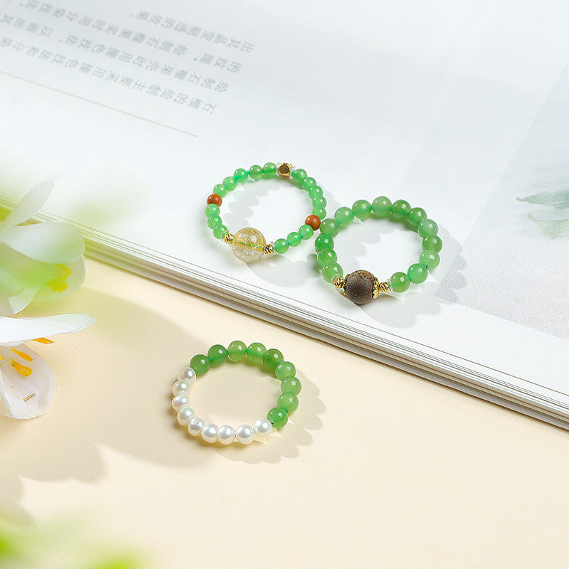 DIY Multi-gem Ring, Small Seed Beads with Jasper, White Jade, Jadeite, Turquoise, Agate, Cinnabar Fashion Adjustable Ring Jewelry