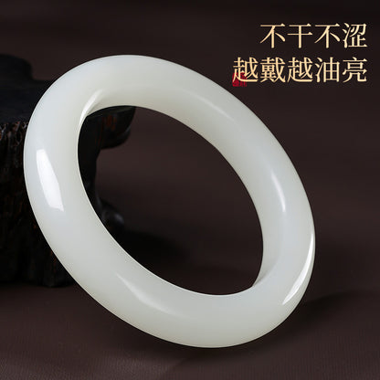 Beginner's Choice】Qinghai Material Bluish White Hetian Jade Peace Bangle, Oily & Smooth Jade Bracelet, Multiple Sizes Available, With Certificate & Collectible Value
