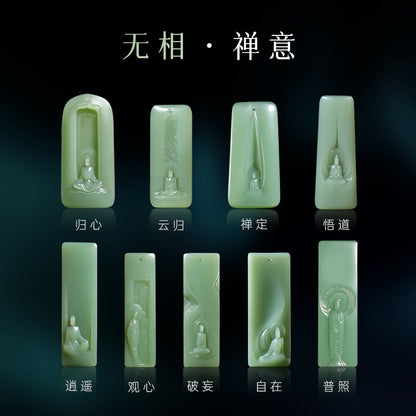 [Zen Series - Carefree] Hetian Jade Pendant, Unisex Jasper & Pink Cyan Enlightenment Jade Charm