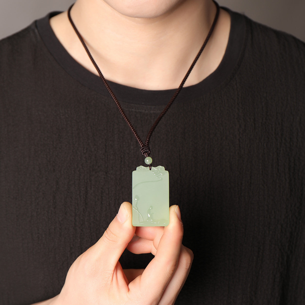 Pale Cyan Hetian Jade Enlightenment Plaque, Flower Blooms to See Buddha Jade Pendant
