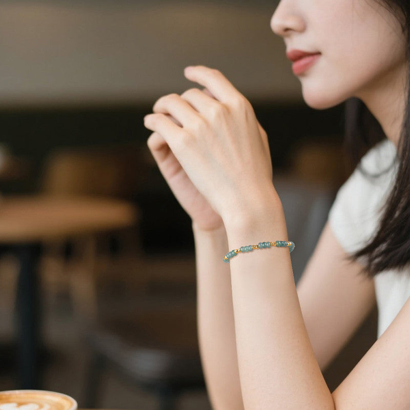 DIY Blue Water Jadeite Abacus Bead Bracelet, Simple Versatile Single-loop Bangle for Women, Festival Gift