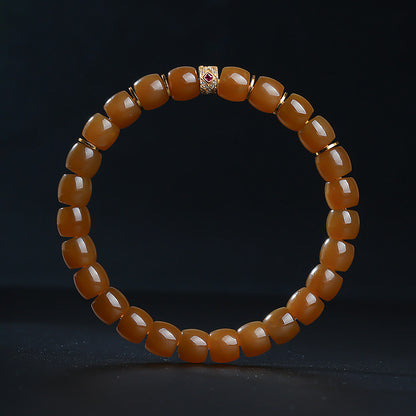 Women's Hetian Jade Bracelet, Glossy Sugar Material Barrel Beads Single-Circle Bangle, Festival Gift
