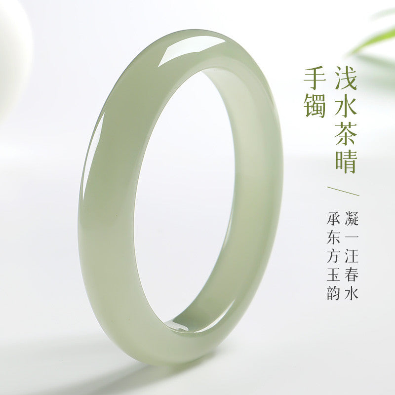 Pale Cyan Water Tone Bangle, High-Gloss Dongling Jade Wide-Band Peace Bracelet