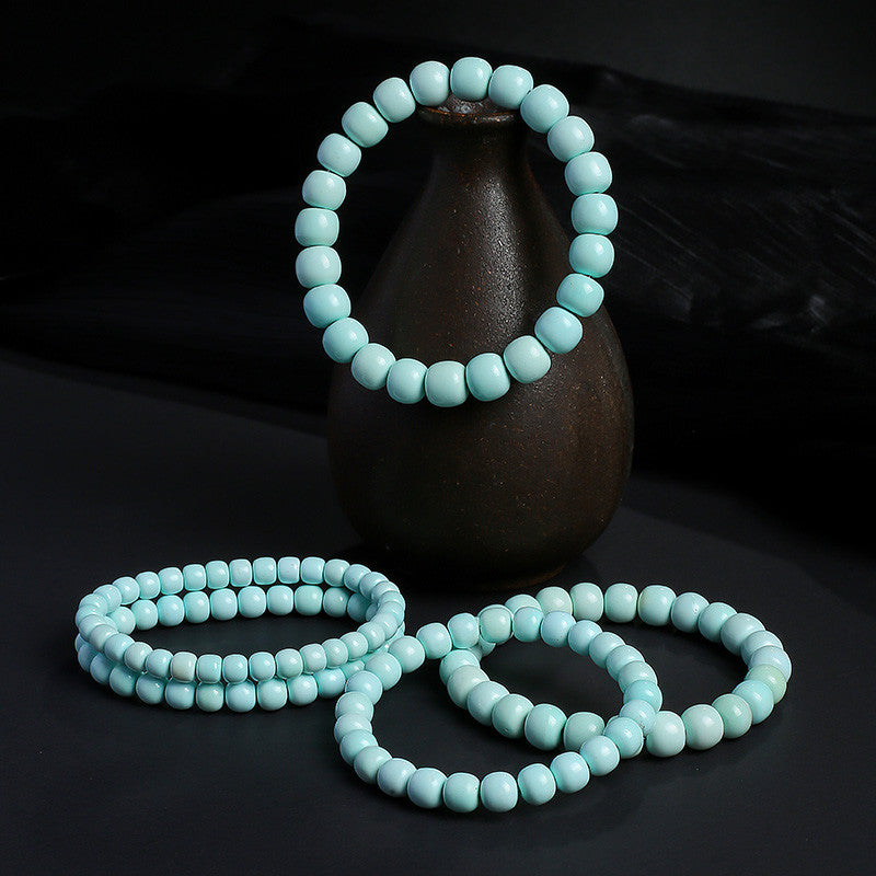 Unisex Turquoise Bracelet, Natural Raw Ore Non-Optimized High Porcelain Beads, Single-Circle Wenwan Bangle, Festival Gift