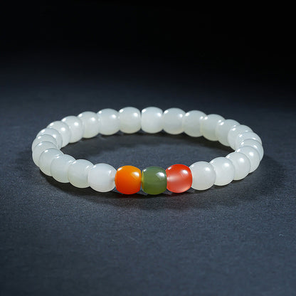 High-quality Warm White Hetian Jade Straight-cut Mixed Gem Single-row Bracelet
