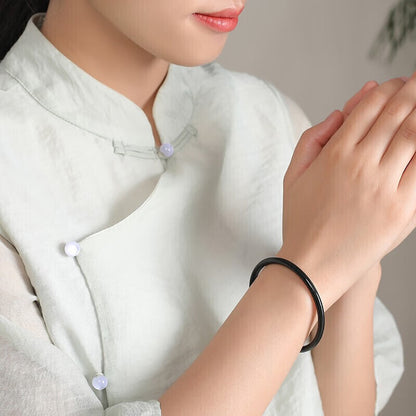 Hetian Black Jade Jingle Bangle, Elegant Traditional Jade Ornament with Certificate, Collectible Premium Gift for Elders