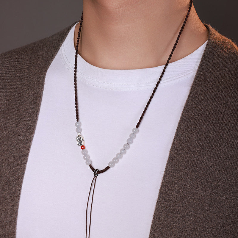 Handmade DIY Hetian Jade Necklace with Braided Cords, Multiple Styles Available, With Certificate