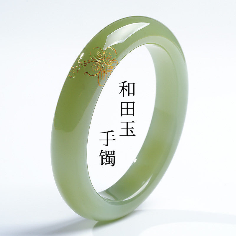 [Unique Piece] Women's Hetian Jade Bangle with Line Carving Craft, Gifts for Mom & Girlfriend, Multiple Styles Available