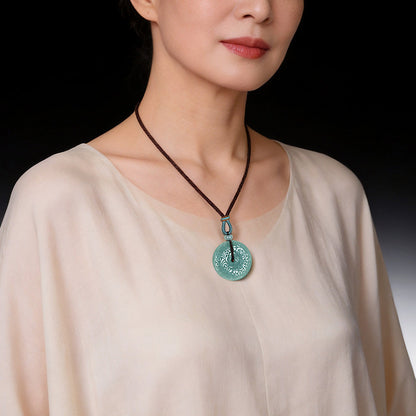 Blessing & Longevity | Blue Water Jadeite Swirl Pattern Safety Buckle Pendant, Women’s Holiday Gift