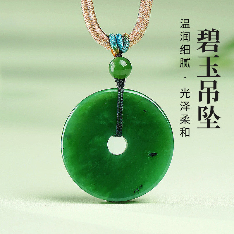 [Peace Year After Year] Spinach Green Hetian Jasper Safety Buckle Pendant, Unisex Ping An Kou Jade Charm