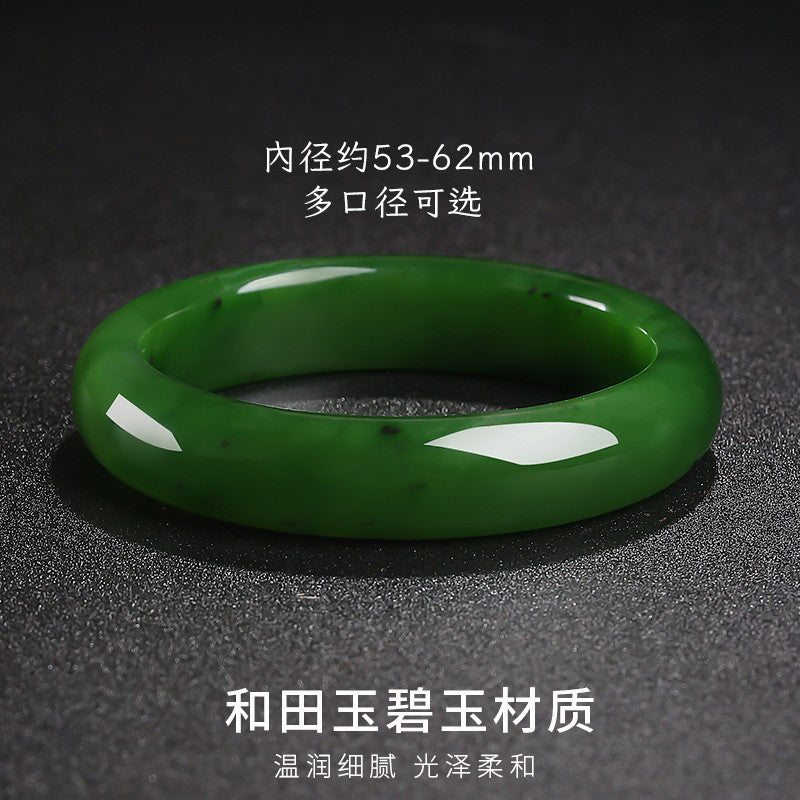 Hetian Jasper Bangle, Fine & Glossy Spinach Green Jade Bracelet, Gift for Mom & Girlfriend