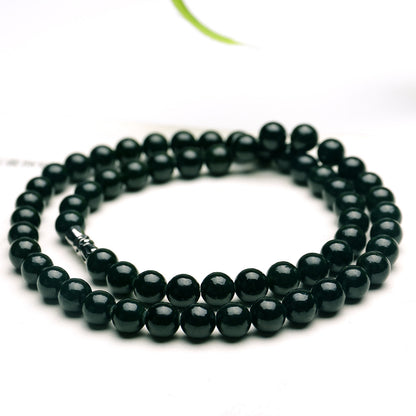 Dark Green Hetian Jade Round Bead Necklace, Women Long Sweater Chain
