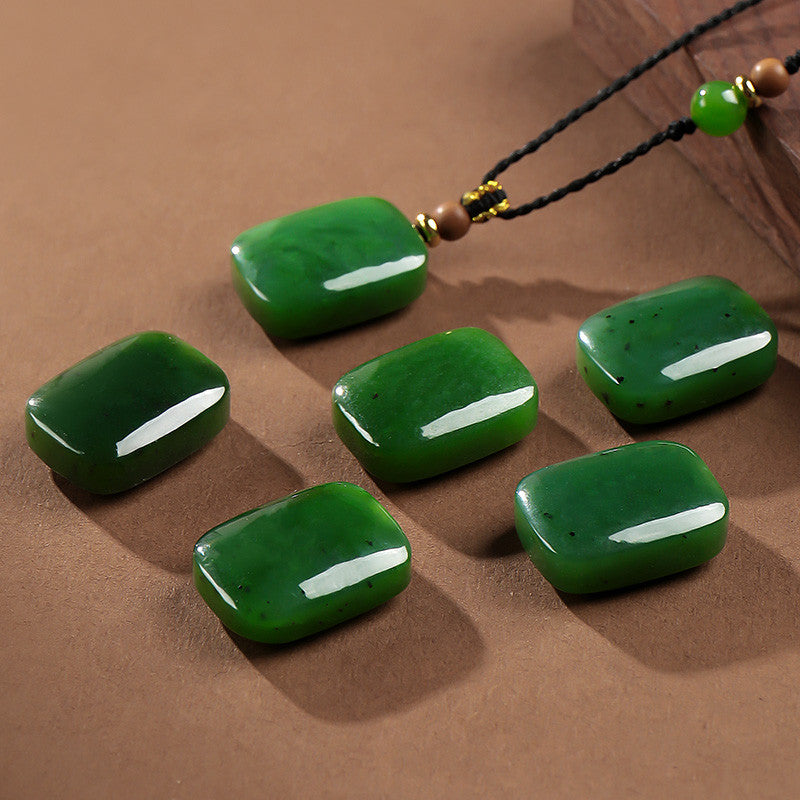 Peace & Smooth Life | Spinach Green Hetian Jasper Plain Pendant, No-Carve Peace Jade Charm