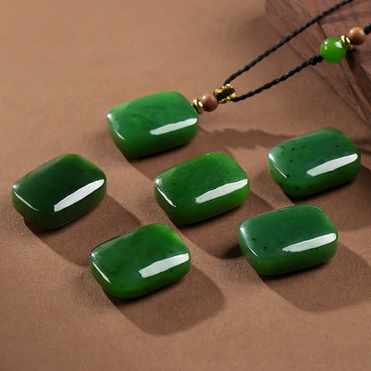 Peace & Smooth Life | Spinach Green Hetian Jasper Plain Pendant, No-Carve Peace Jade Charm