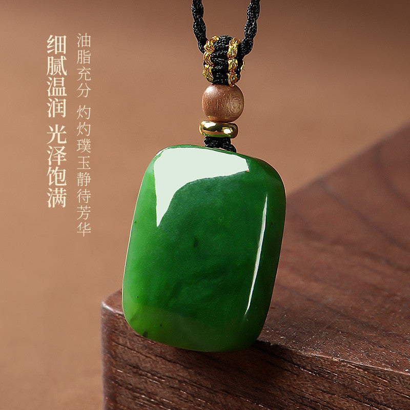 Peace & Smooth Life | Spinach Green Hetian Jasper Plain Pendant, No-Carve Peace Jade Charm