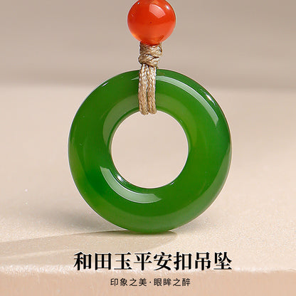Hetian Jade Safety Buckle Pendant, Couple Style Jade Charm, Holiday Gift