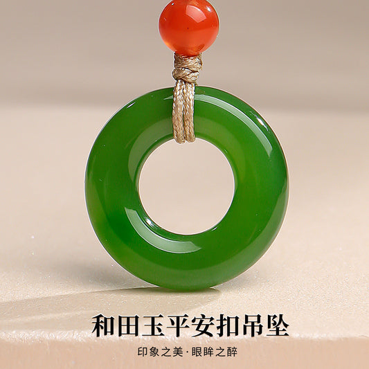 Hetian Jade Safety Buckle Pendant, Couple Style Jade Charm, Holiday Gift