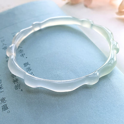 Half-mountain & Half-water Translucent Chalcedony Bangle, Gift for Girlfriend & Mother