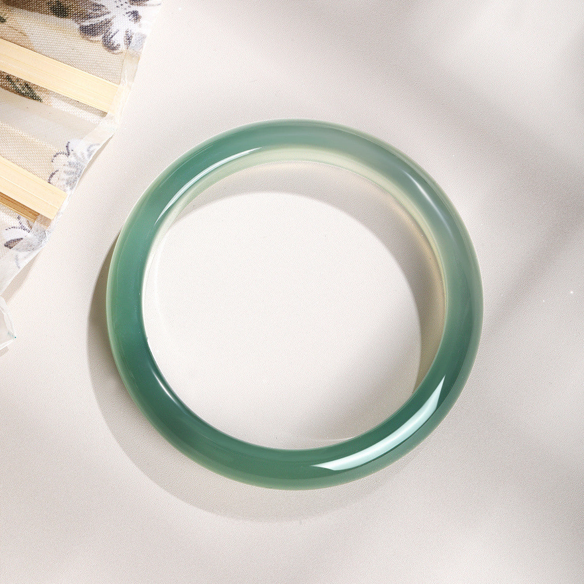 Selected Distant Mountain Cyan Chalcedony Bangle, Glossy Green Translucent Bracelet, Gift for Girlfriend