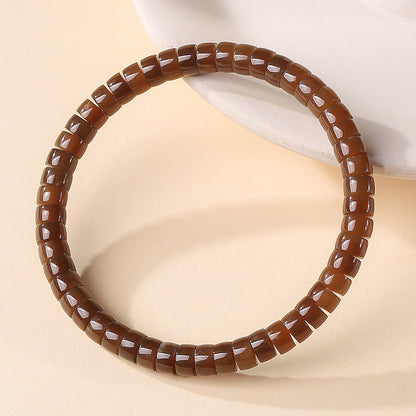 Pale Cyan Hetian Jade Bracelet, Straight-cut Tablet Bead Bangle for Women, Festival Gift