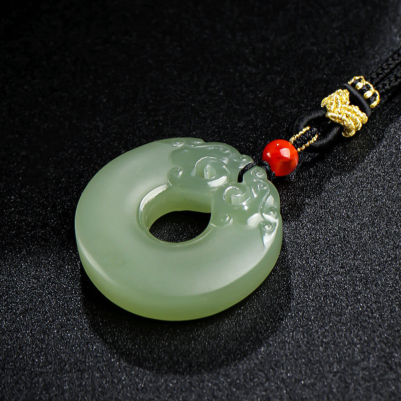 Pale Green Hetian Jade Hollow-Carved Double Dragon Safety Buckle Pendant, Unisex Jade Charm, With Certificate & Collectible Value