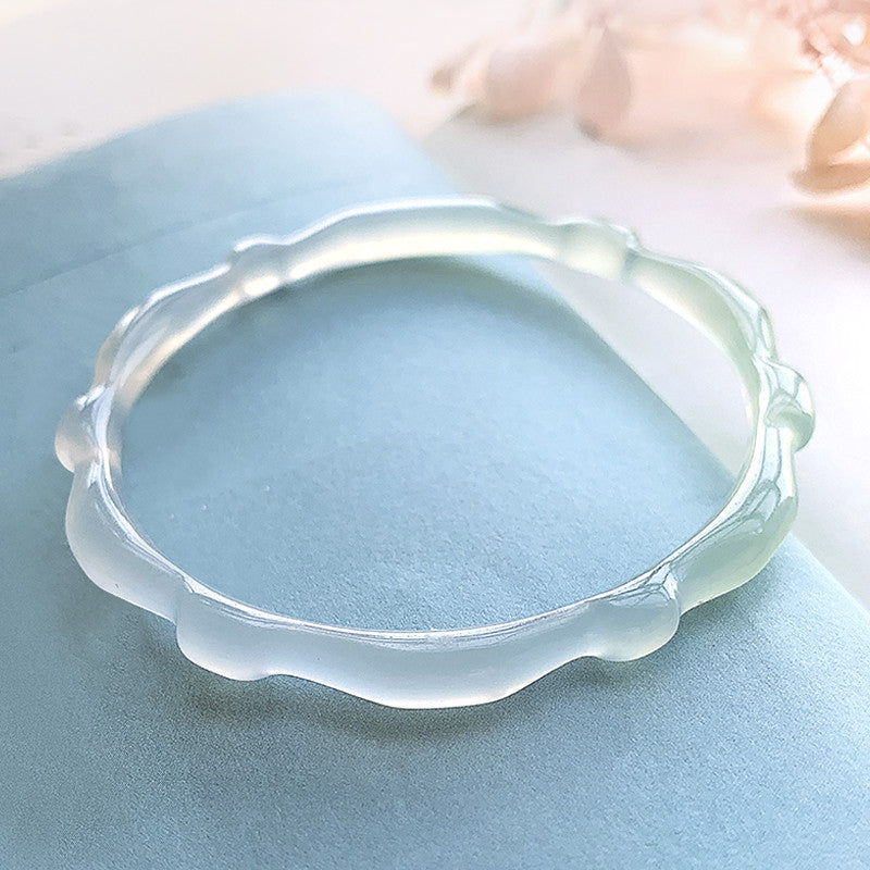 Half-mountain & Half-water Translucent Chalcedony Bangle, Gift for Girlfriend & Mother