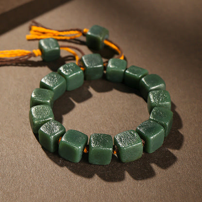 Dark Green Hetian Jade Bracelet for Men, Jade Beads with Brand Hand Rope, Holiday Gift