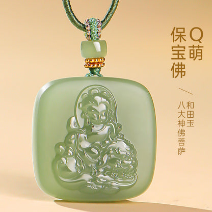 Hetian Jade Patron Buddha Pendant for Men & Women, Zodiac Guardian Buddha of Twelve Chinese Zodiac Signs