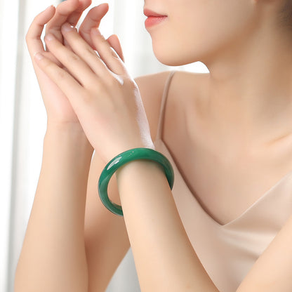 Icy Transparent Chalcedony Bangle, Distant Mountain Shade Women Jade Bracelet, Holiday Gift