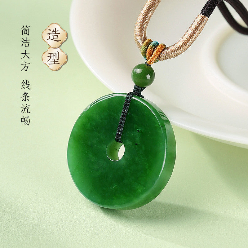 [Peace Year After Year] Spinach Green Hetian Jasper Safety Buckle Pendant, Unisex Ping An Kou Jade Charm