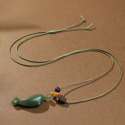 Swim Like Fish in Water｜Yellow-Cyan Hetian Jade Fish Pendant Unisex, With Cord & Certificate