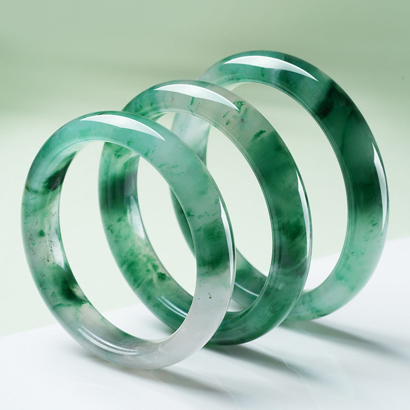 Floating Pattern African Green Jade Bangle, Multi-size Women Safety Bracelet, Gift for Mom & Elders