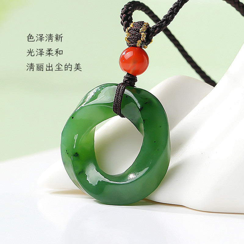 Unisex Hetian Jasper Mobius Ring Rotatable Peace Buckle Pendant, Festival Gift