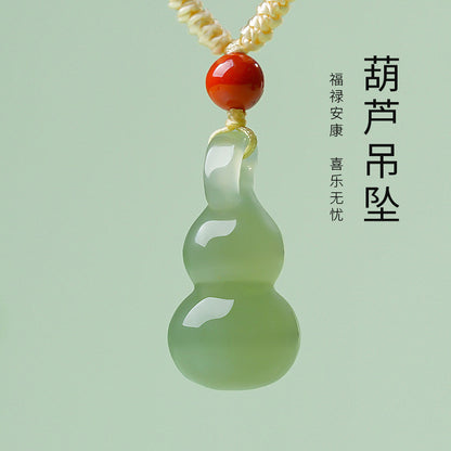 Unisex Fashion Minimalist Hetian Jade Gourd Pendant, Fortune & Blessing, Festival Gift