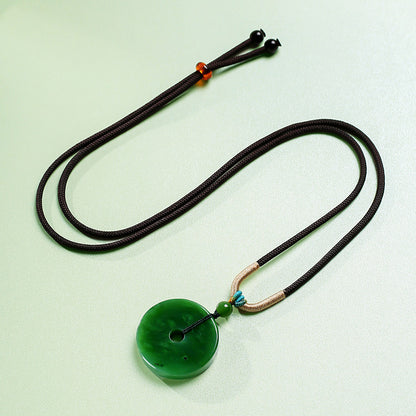 [Peace Year After Year] Spinach Green Hetian Jasper Safety Buckle Pendant, Unisex Ping An Kou Jade Charm