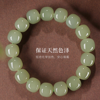 Natural Hetian Jade Clear Water Old-Style Bead Bracelet, Plain Circle Jade Bangle with Certificate, Collectible Elegant Daily Jewelry