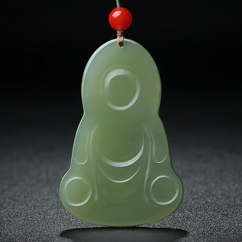 Double-Side Carved Pale Cyan Hetian Jade Sitting Guanyin Pendant, Unisex Lotus Throne Jade Charm