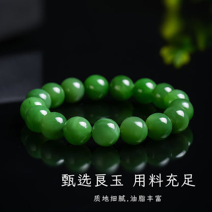 Unisex Hetian Jasper Round Bead Bracelet, Spotless Pure Jasper Bangle