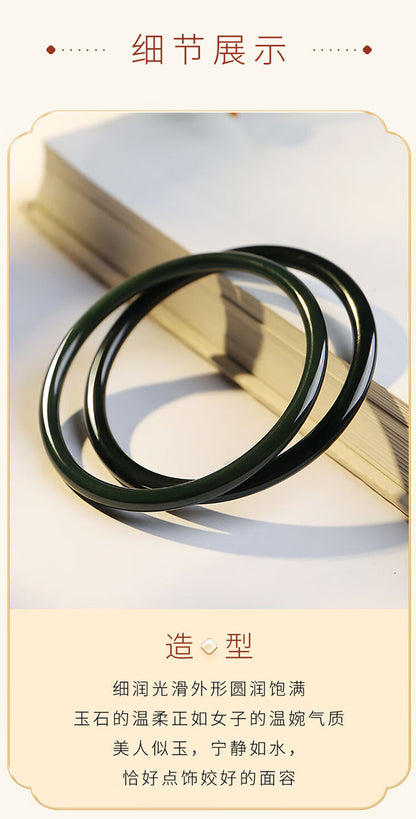 Hetian Black Jade Jingle Bangle, Elegant Traditional Jade Ornament with Certificate, Collectible Premium Gift for Elders
