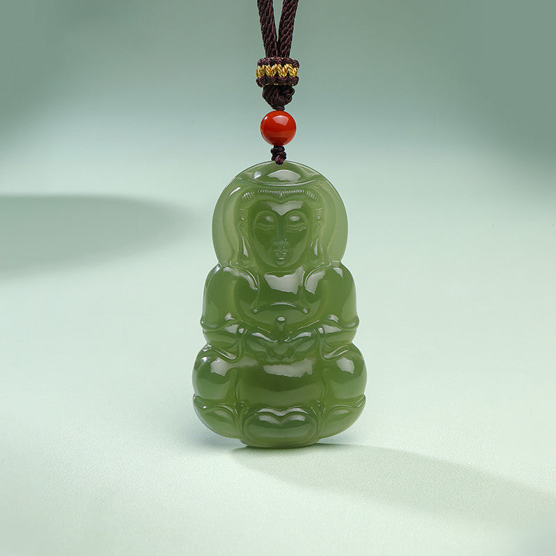 Men's Hetian Jade Sitting Lotus Guanyin Pendant, Auspicious Jade Charm, Premium Holiday Gift with Certificate & Collectible Value