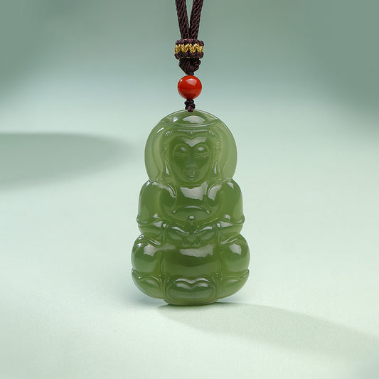 Men's Hetian Jade Sitting Lotus Guanyin Pendant, Auspicious Jade Charm, Premium Holiday Gift with Certificate & Collectible Value