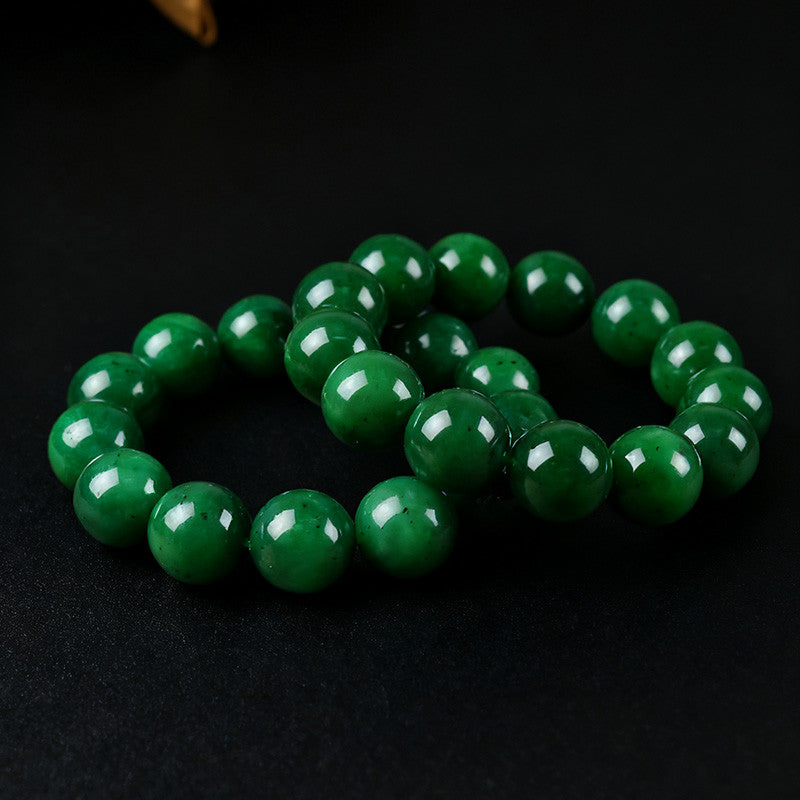 High-quality Spinach Green Hetian Jasper Bracelet, Round Bead Single-loop Bangle