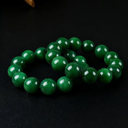 High-quality Spinach Green Hetian Jasper Bracelet, Round Bead Single-loop Bangle