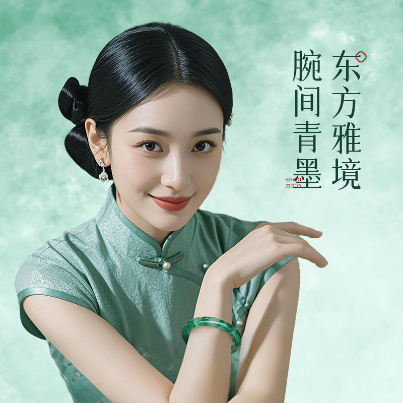 Floating Pattern African Green Jade Bangle, Multi-size Women Safety Bracelet, Gift for Mom & Elders