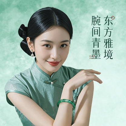 Floating Pattern African Green Jade Bangle, Multi-size Women Safety Bracelet, Gift for Mom & Elders