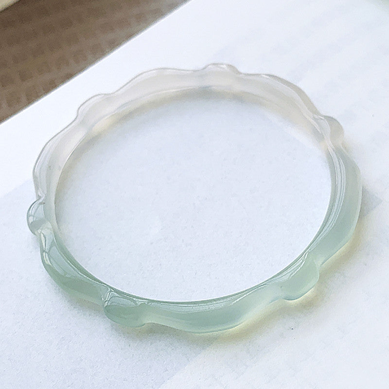 Half-mountain & Half-water Translucent Chalcedony Bangle, Gift for Girlfriend & Mother