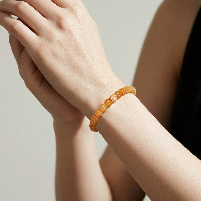 Women's Hetian Jade Bracelet, Sugar Material Barrel Bead Ruyi Rolling Bead Bracelet