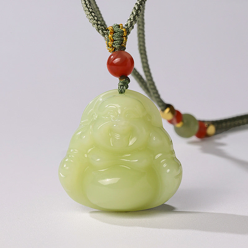 Warm Hetian Yellow Jade Maitreya Buddha Pendant, Plump Buddha Charm, Festival Gift