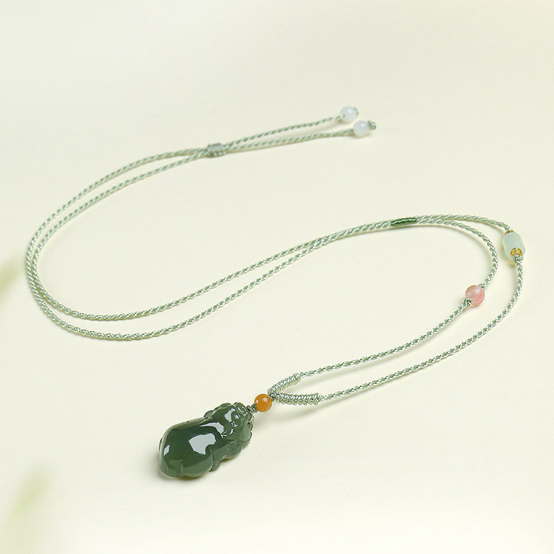 Prosperous Fortune | Hetian Jade Lake-Green Pixiu Pendant, Unisex Auspicious Beast Jade Charm